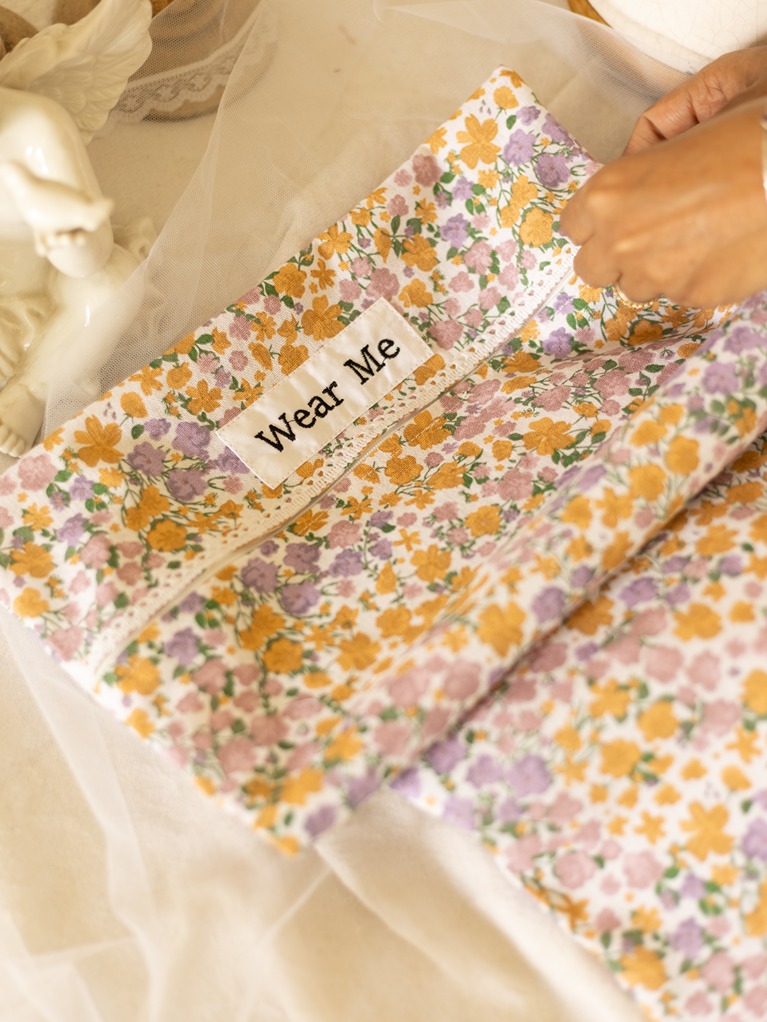Wear Me & Wash Me - Lingerie/Organizer Pouches - Purple with mustard flowers with lace