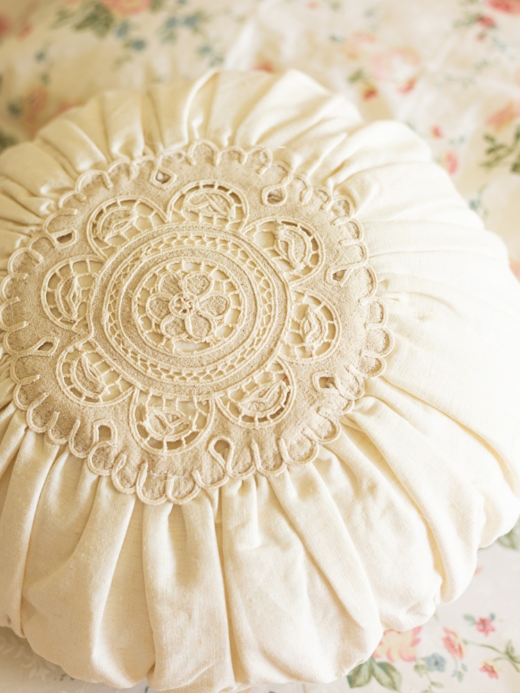 Round Cushion Cover - Beige with cutwork detailing (Size: 16