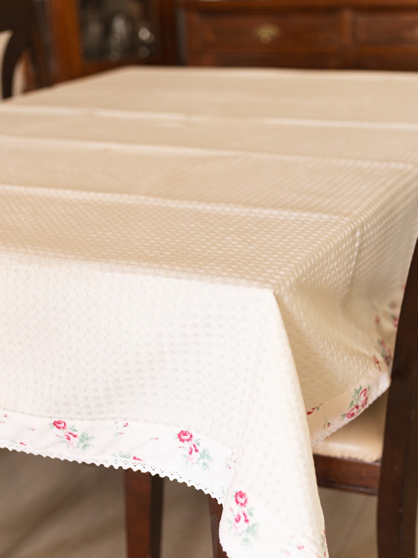 Table Cover - Off-white with floral and lace border (4 Seater / 6 Seater / 8 Seater)