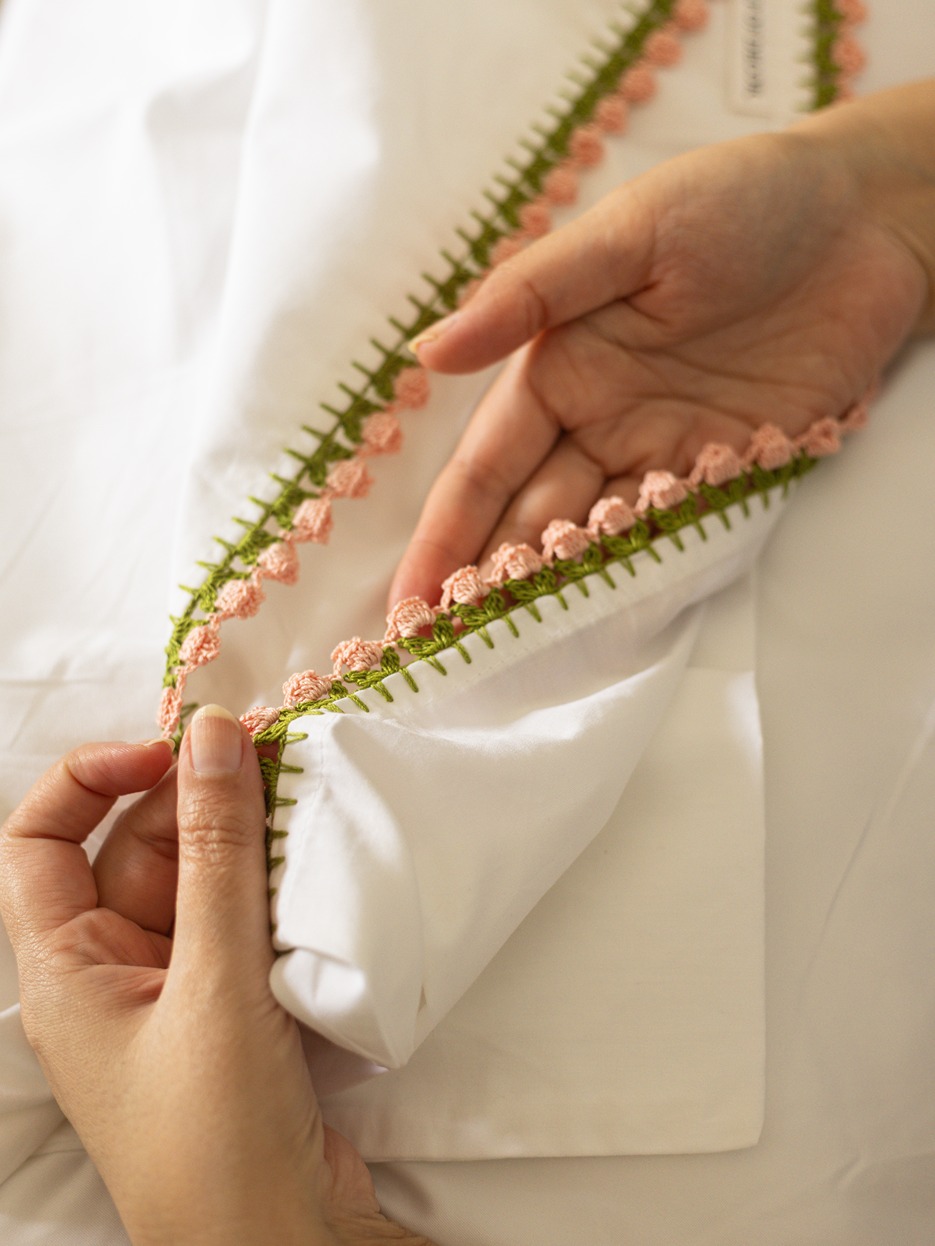Pillow Covers - Classic white with handmade floral crochet lace detailing (Set of 2 units)