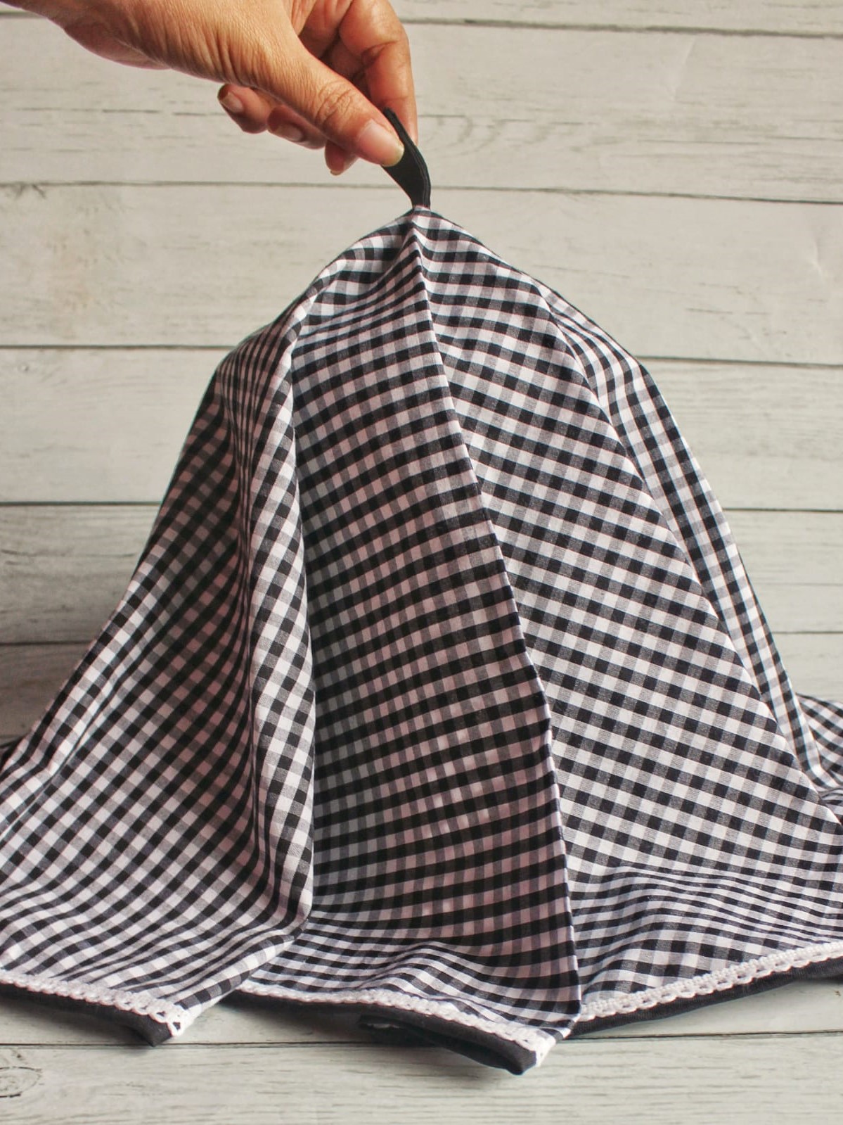 Kitchen Appliance Cover (Round, For Mixies, Kettles etc ) - Classic black gingham with lace