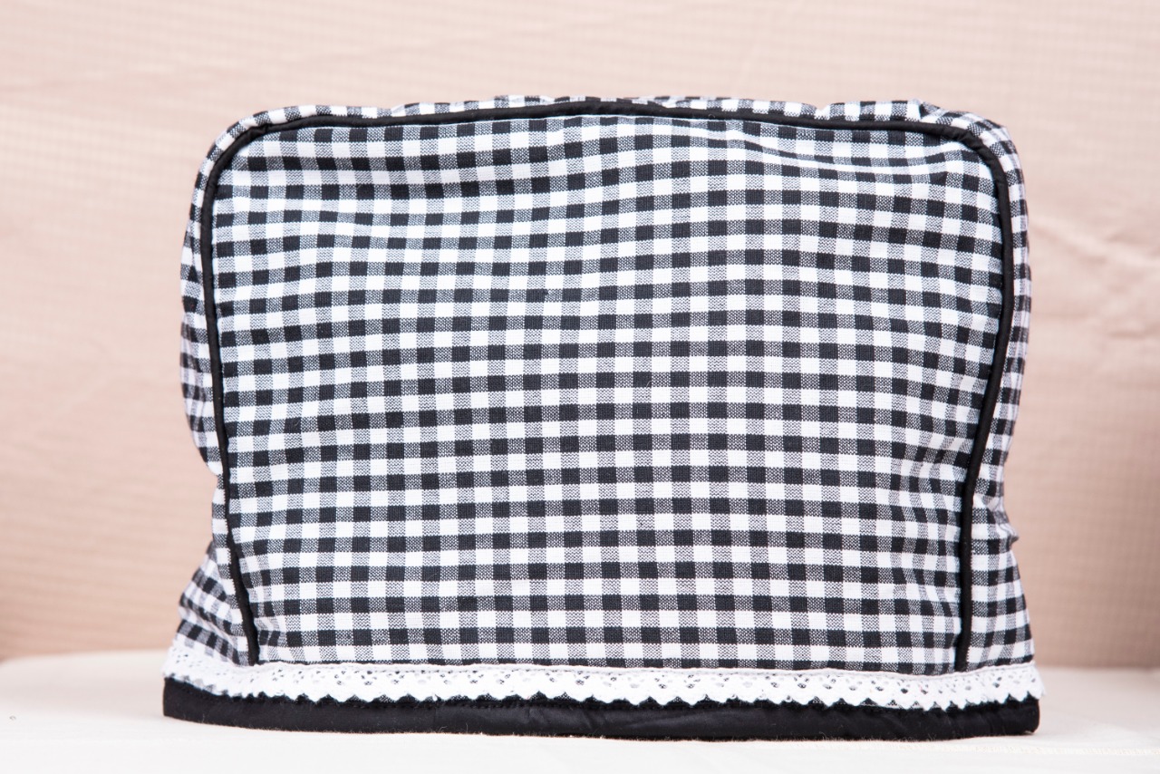 Kitchen Appliance Cover (For Toasters) - Black and White Gingham Theme
