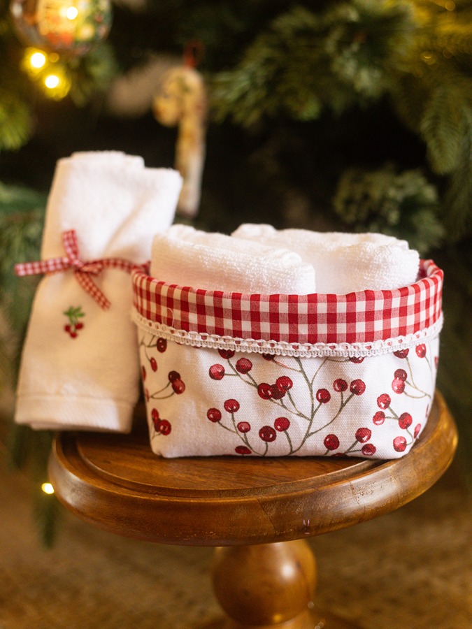Basket Towel Set - Cherry and red Gingham 
