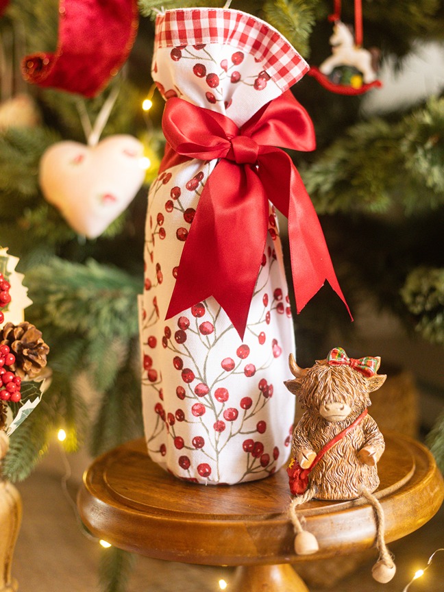 Wine Bottle Cover - Cherry and Gingham Themed