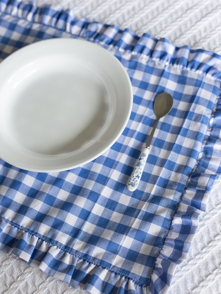 Placemats - Classic Blue Gingham with Ruffles - REVERSIBLE (Single Unit)