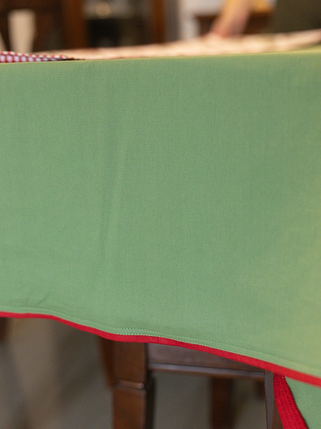 Table Cover - Solid green with elegant red detailing (4 Seater / 6 Seater / 8 Seater)