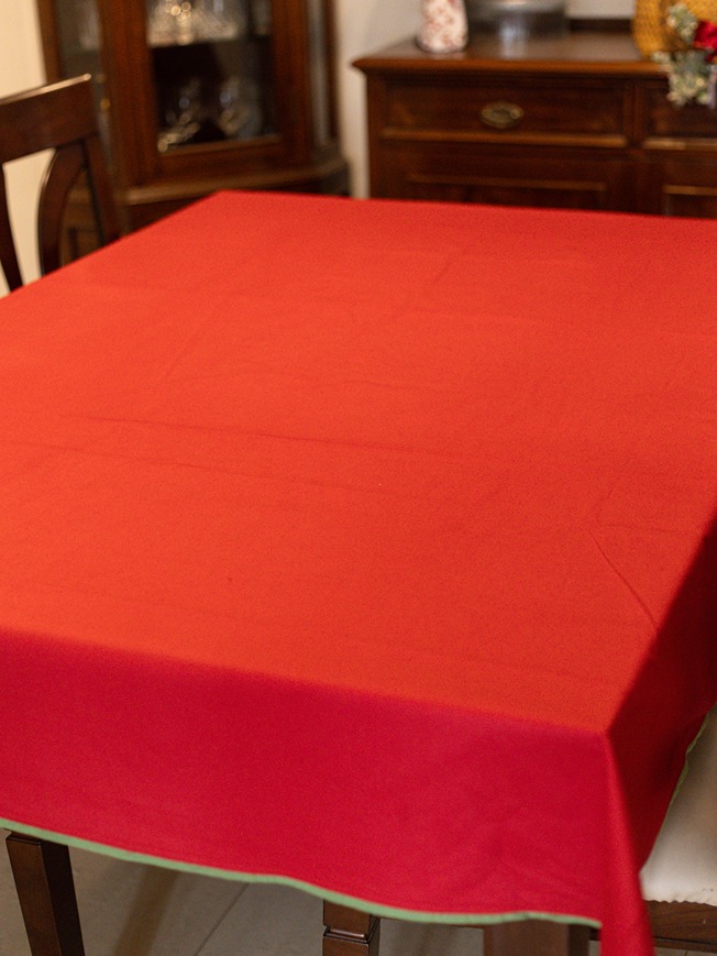 Table Cover - Solid red with elegant green detailing (4 Seater / 6 Seater / 8 Seater)