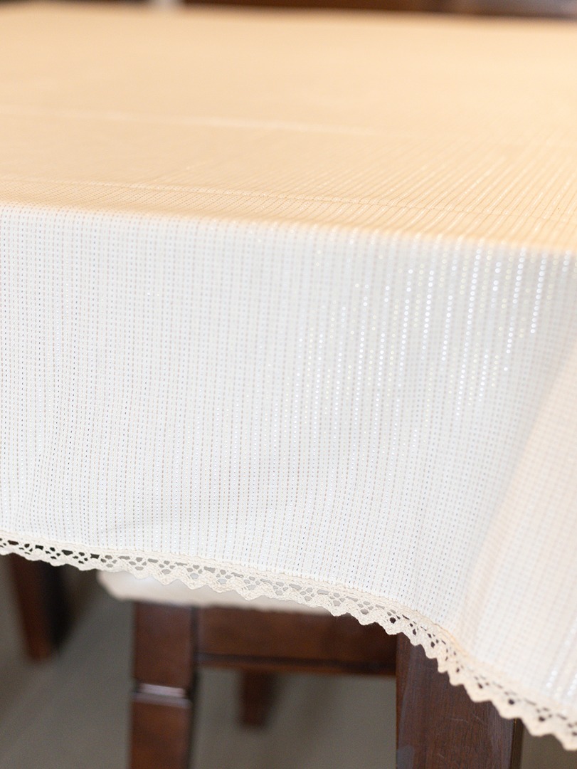 Table Cover -  Off-white with elegant silver and gold detailing  (4 Seater / 6 Seater / 8 Seater)