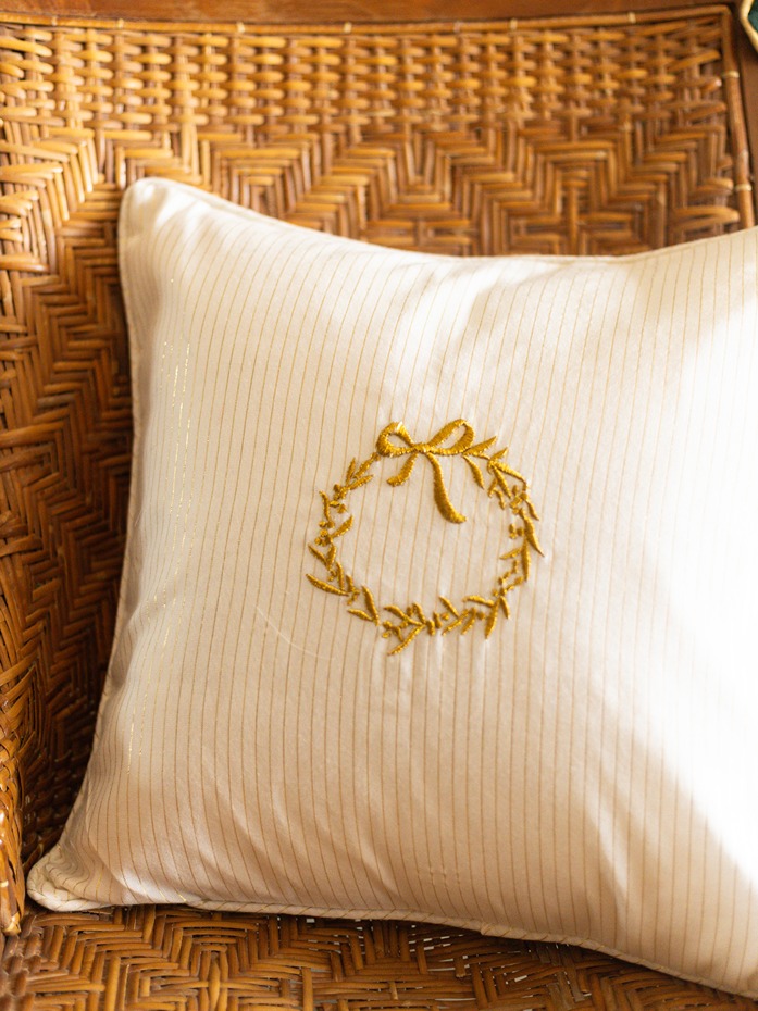 Cushion Covers - Golden stripes with Golden Wreath Embroidery (16