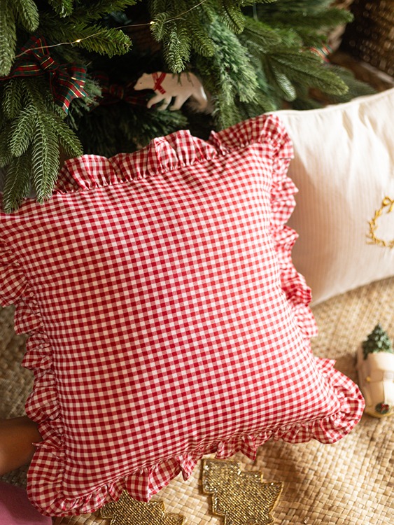 Cushion Covers - Classic Red Gingham with ruffles (16
