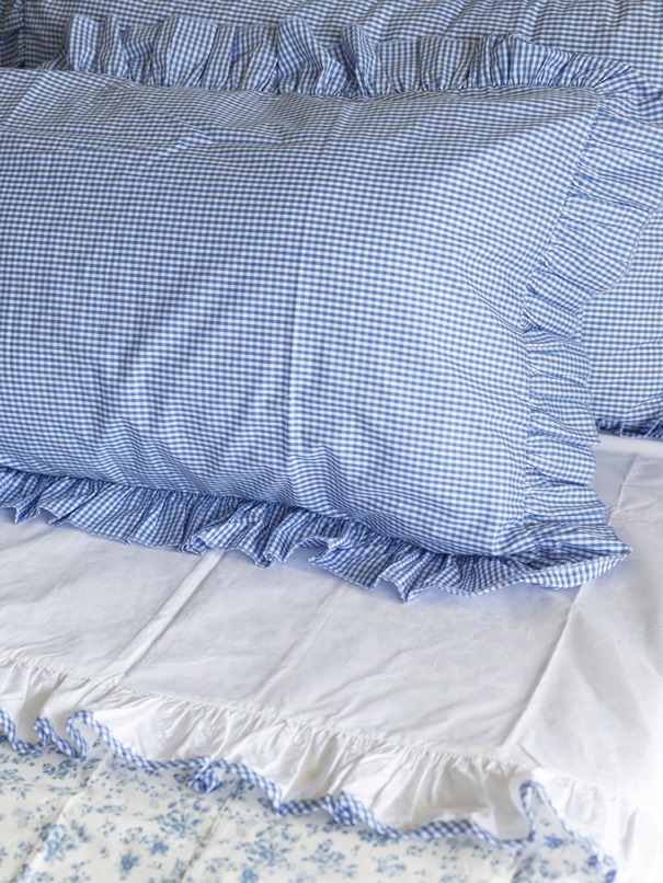 Pillow Covers - Classic Blue Gingham with ruffled edges (Set of 2 units)