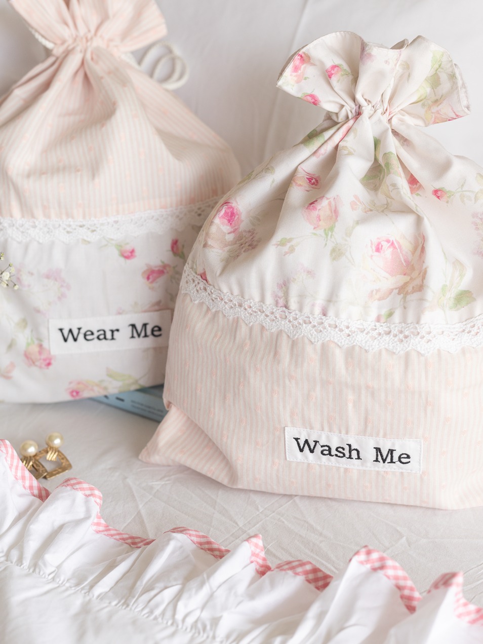 Drawstring Bag -  Blush and Bloom (Set of 2 units - Wear Me and Wash Me)