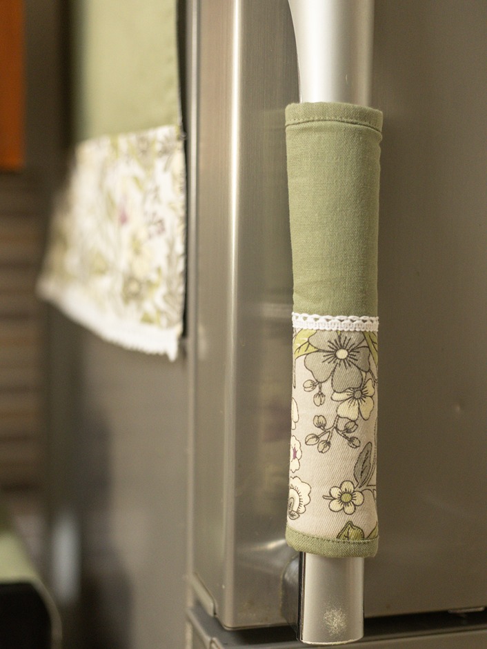 Fridge Handle Covers - Olive green - floral Themed (set of 2)
