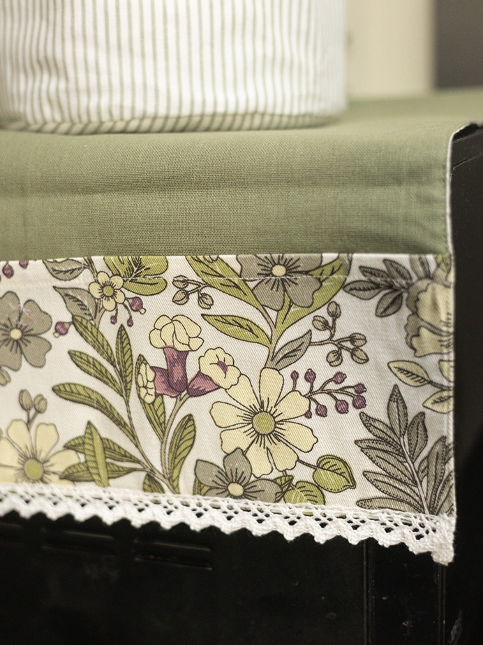 Oven Top Cover - Olive Green - Floral Themed 