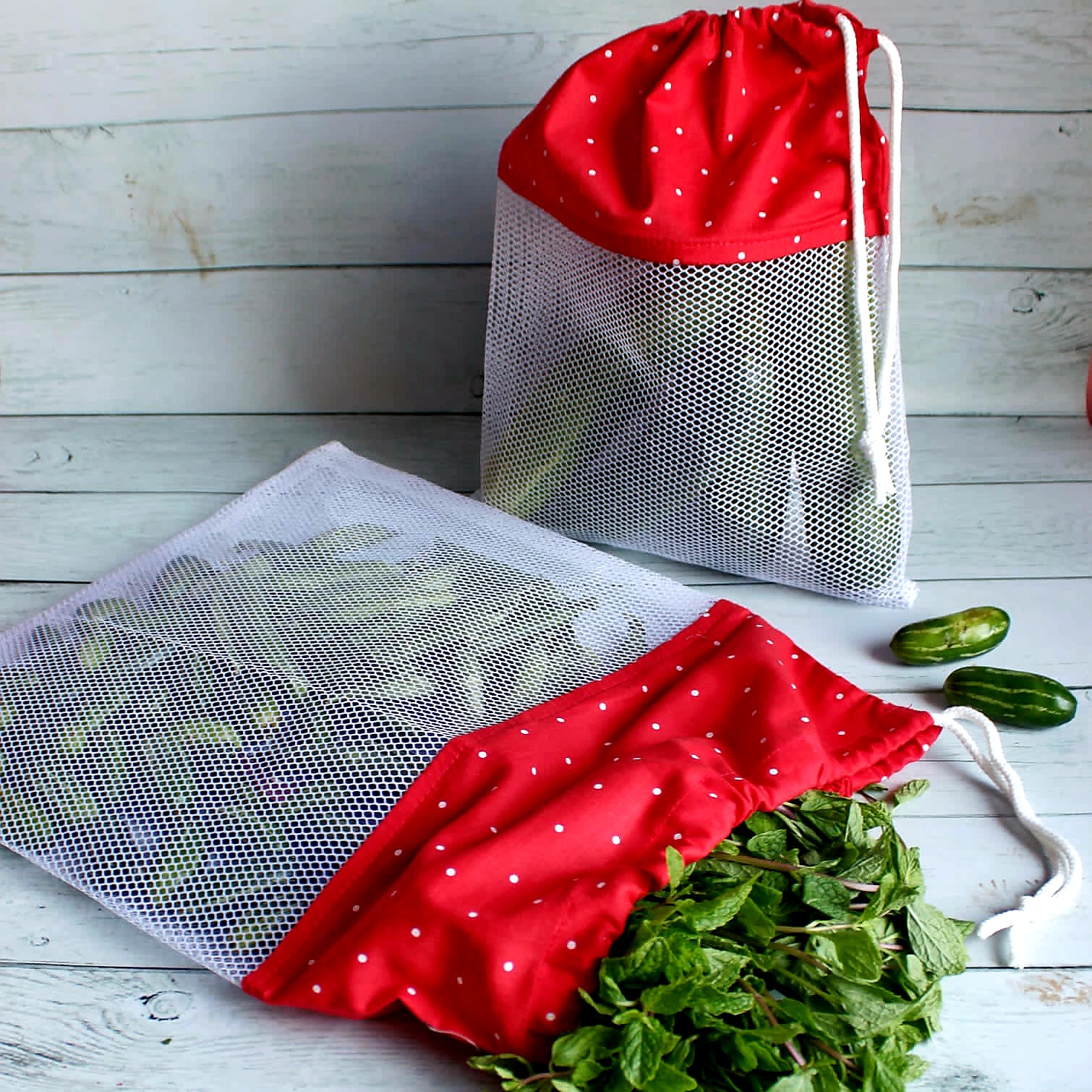 Reusable Veggie Bag - Red Polka Themed