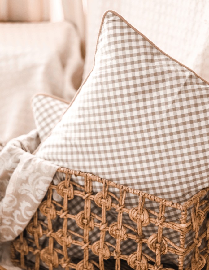 Cushion Covers - Neutral Beige Gingham Collection (checks with piping) - 16