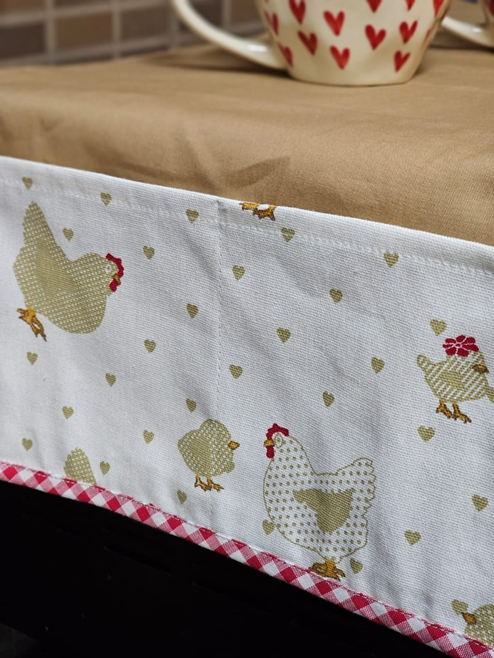 Kitchen Appliance Cover (For Oven) - Dark beige with gingham and hen themed detailing