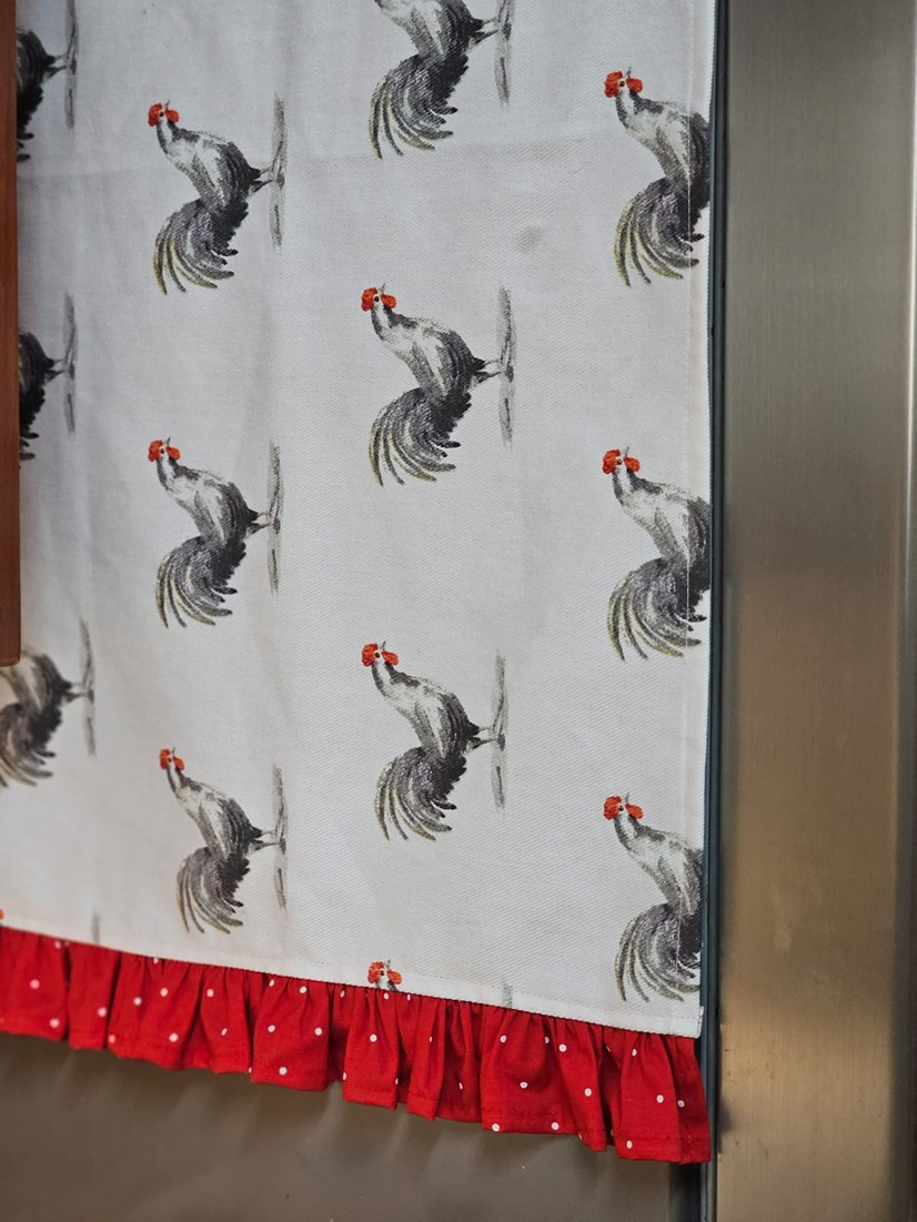 Kitchen Appliance Cover (For Fridge Top) - Rooster themed with red polka ruffles 