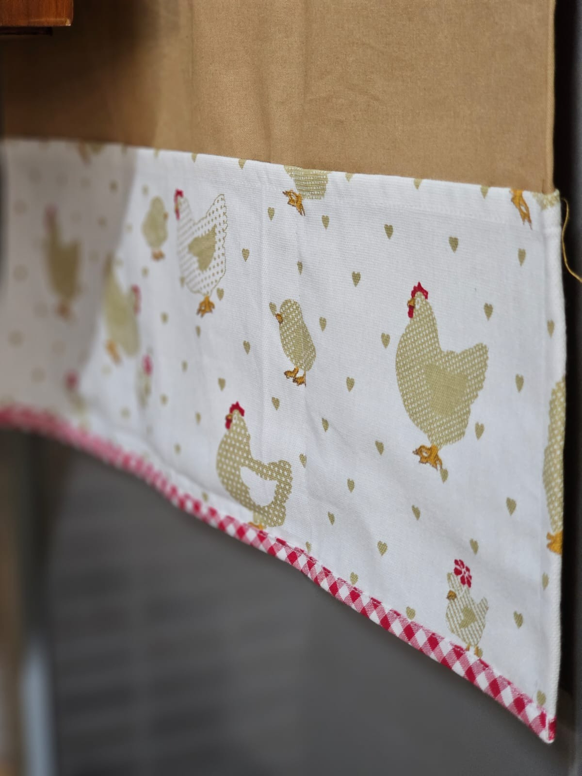 Kitchen Appliance Cover (For Fridge Top) - Dark beige with gingham and hen themed detailing
