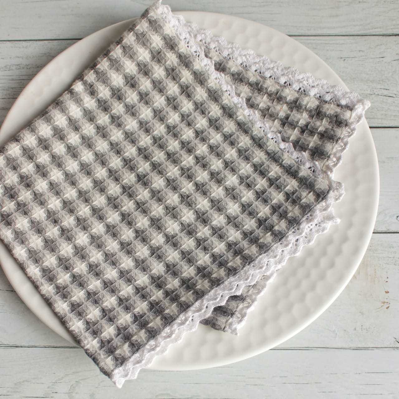 Dinner Napkins - Grey and white themed with lace edges (single unit)