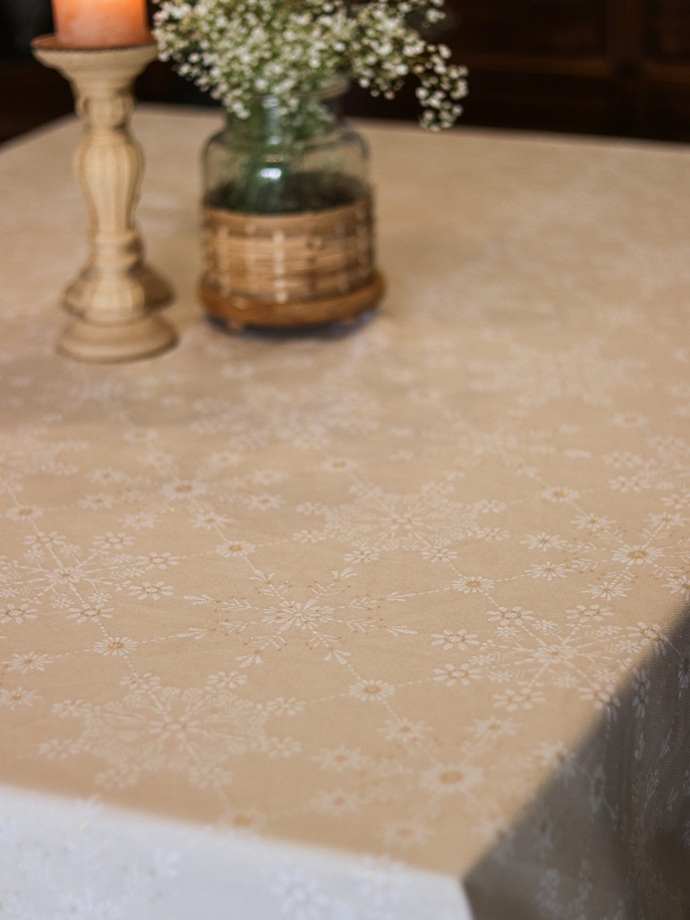 Table Cover - Festive beige with fine gold detailing (4 Seater / 6 Seater / 8 Seater)