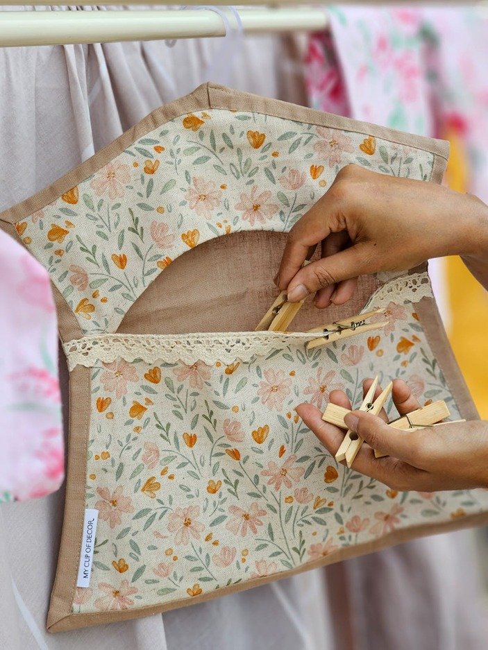 Peg Bag - Beige and floral themed