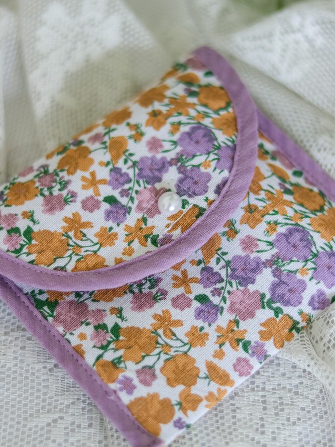 Sanitary Pouch - Purple and mustard floral 