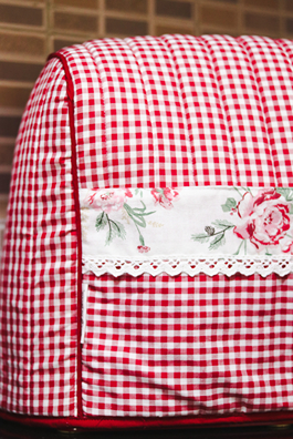Kitchen Appliance Cover (For Kitchen Aid) - Red gingham with floral themed detailing 