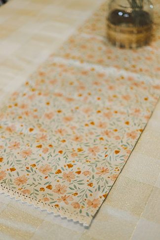 Table Runner - Subtle floral with lace detailing (Size: 14