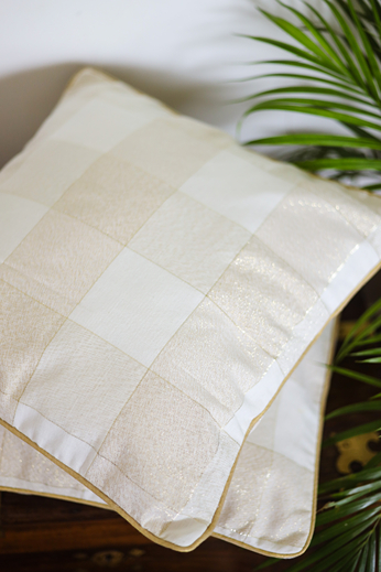 Cushion Covers - Off-white and gold in checkered pattern (16