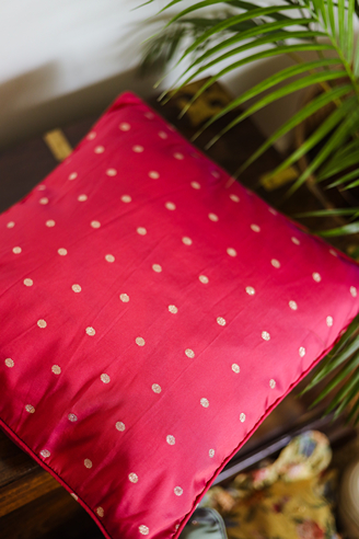 Cushion Covers - Magenta silk with motifs (16