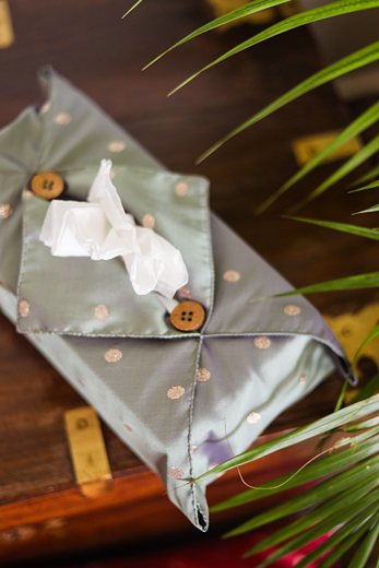 Tissue Box Cover - Greyish green silk with motifs (Single Unit)