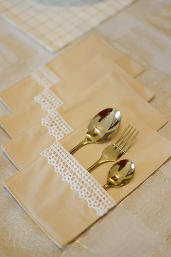 Cutlery Pockets -  Buttercream beige with fine lace detailing (Single Unit)