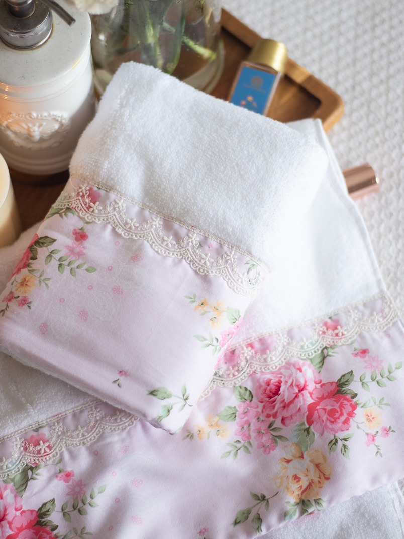 Premium Hand Towel - White with elegant pink floral detailing (Single Unit) (15