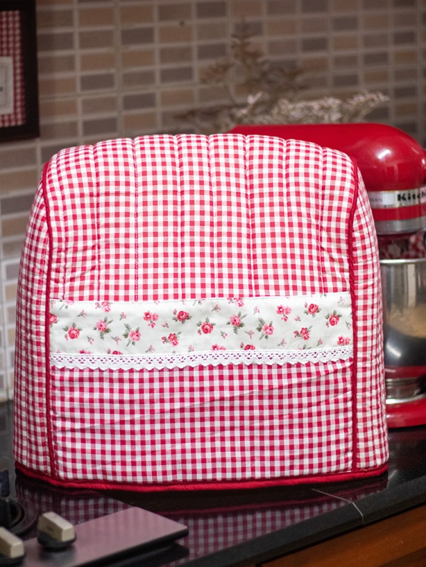 Kitchen Appliance Cover (For Kitchen Aid) - Red gingham with petite floral themed detailing 