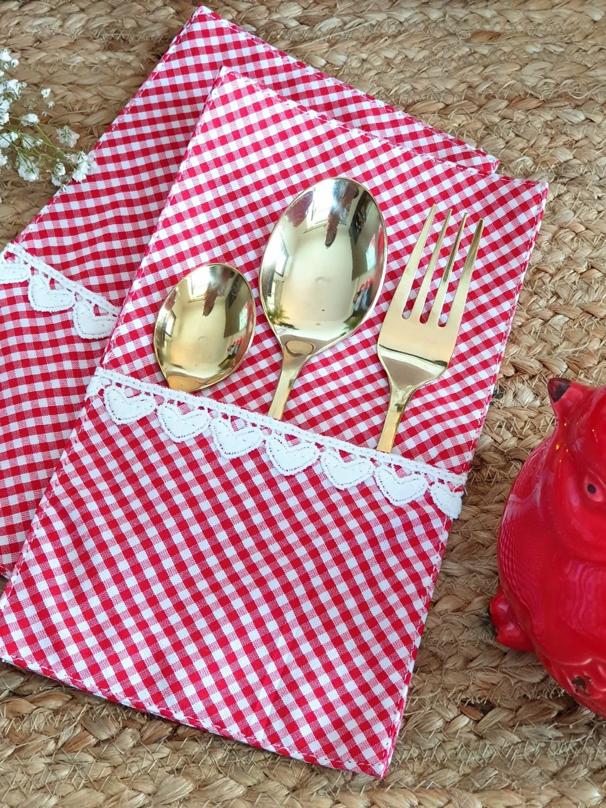 Cutlery Pockets - Classic red gingham themed (Single Unit)
