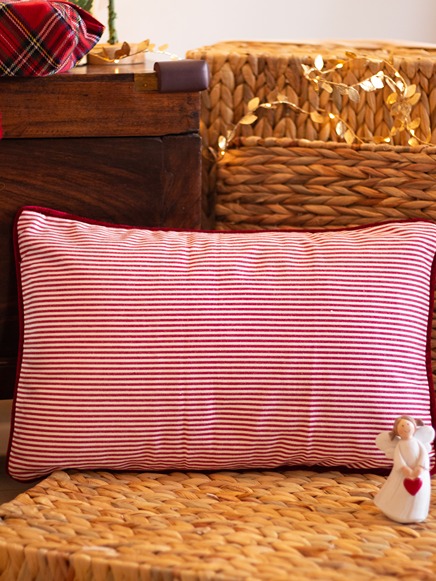 Lumbar Cushion Covers - Red stripes with velvet piping (12