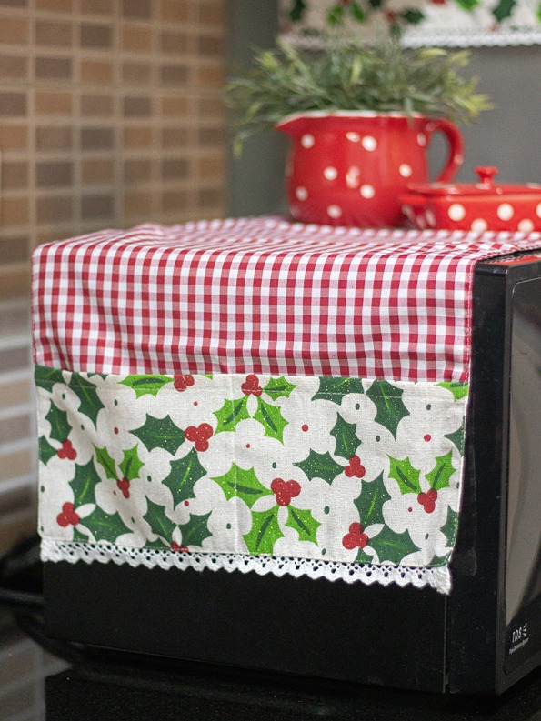 Kitchen Appliance Cover (For Oven) - Red gingham with Christmas holly theme (REVERSIBLE)