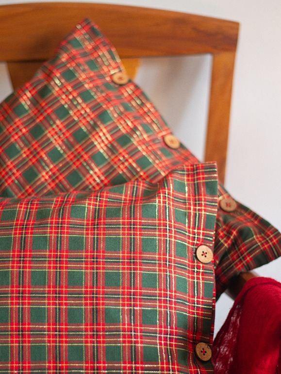 Cushion Covers - Christmas plaid with gold and button detailing (16