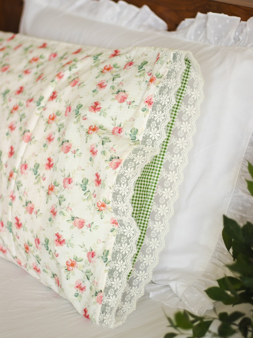 Pillow Covers - Climbing Rose - with green gingham closure (Set of 2 units) 