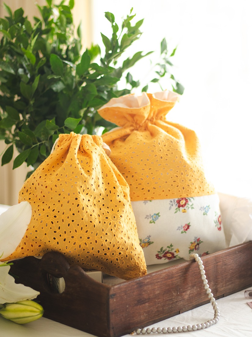 Drawstring Bags - Sunny Blossom (Set of 2 units - Medium and Small ) 