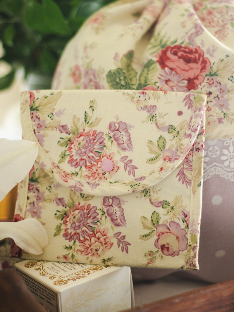 Sanitary Pouch - Beige with puple English floral 
