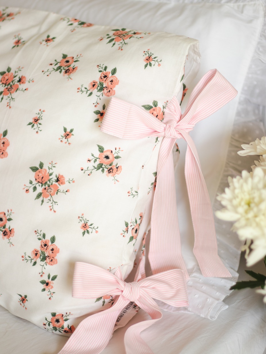 Pillow Covers - Peach floral with peach stripe closure (Set of 2 units) 