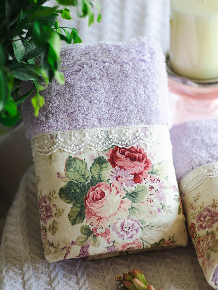 Premium Hand Towel - Pastel purple with purple English floral (Single Unit) (15