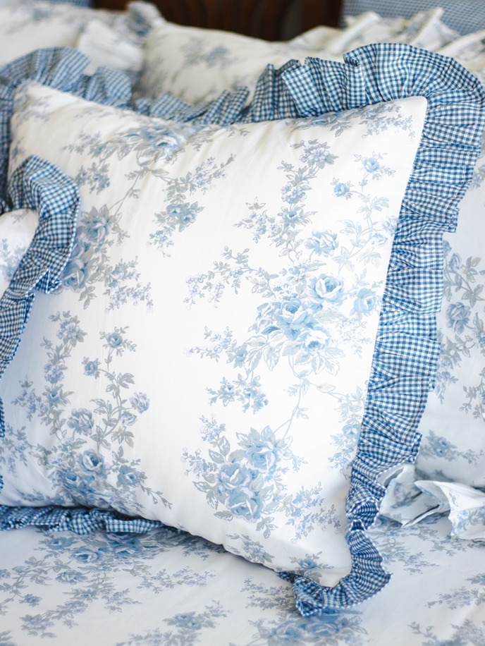 Cushion Covers - Vintage Blue Blooms with ruffles - 16