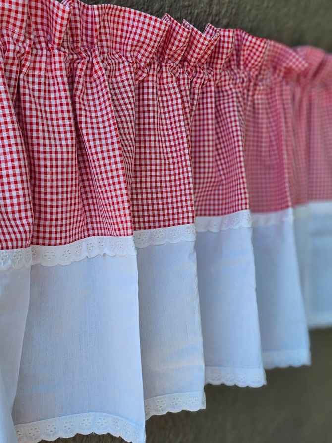 Kitchen Valance - White and red gingham themed (half and half) (68