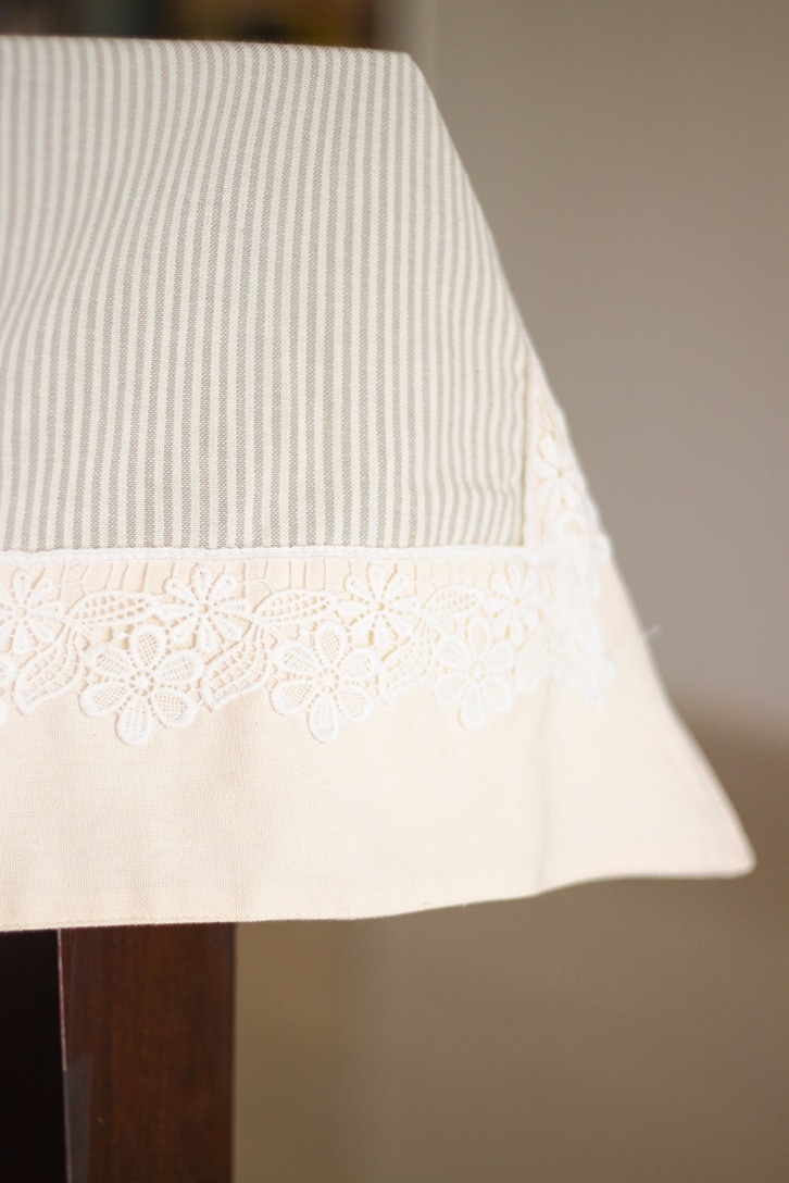 Table Cover - Classic beige - striped with patchwork and fine cotton lace (4 Seater / 6 Seater / 8 Seater)