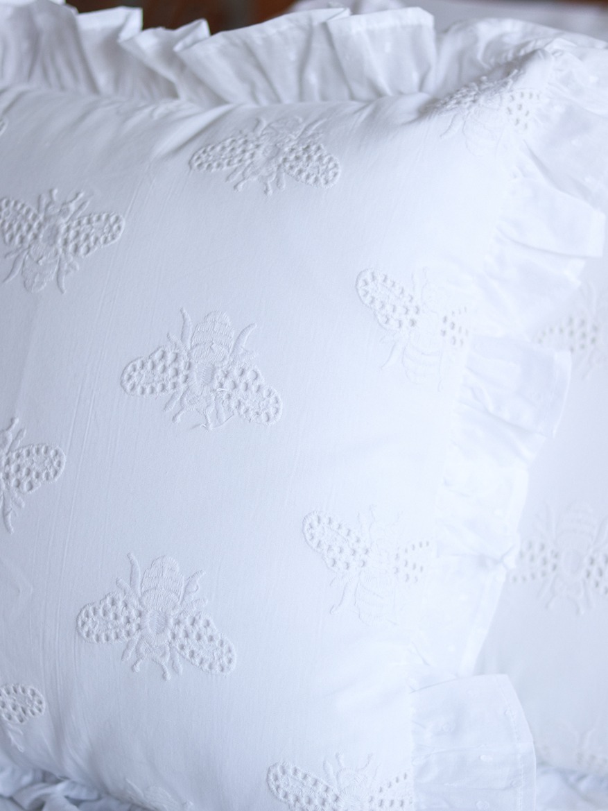 Cushion Covers - White Bee Themed Hakoba with ruffles - 16