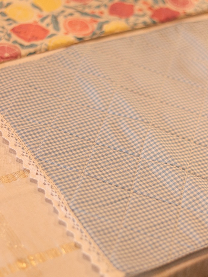 Quilted Placemats - Blue gingham and lace themed themed (Size: 13