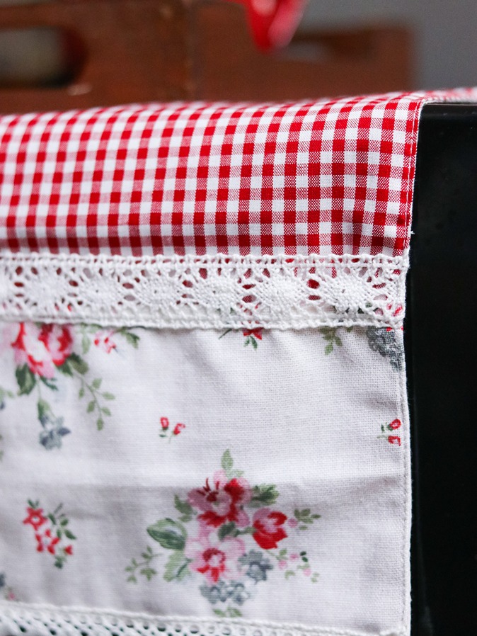 Fridge Top Cover - Maroon gingham with classic red floral detailing (Size: Large / Medium)